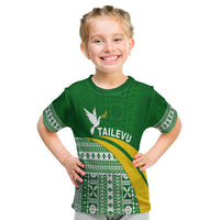 (Custom Text And Number) Tailevu Rugby T Shirt Kid Fiji Rugby Tapa Pattern Green LT13 - Polynesian Pride