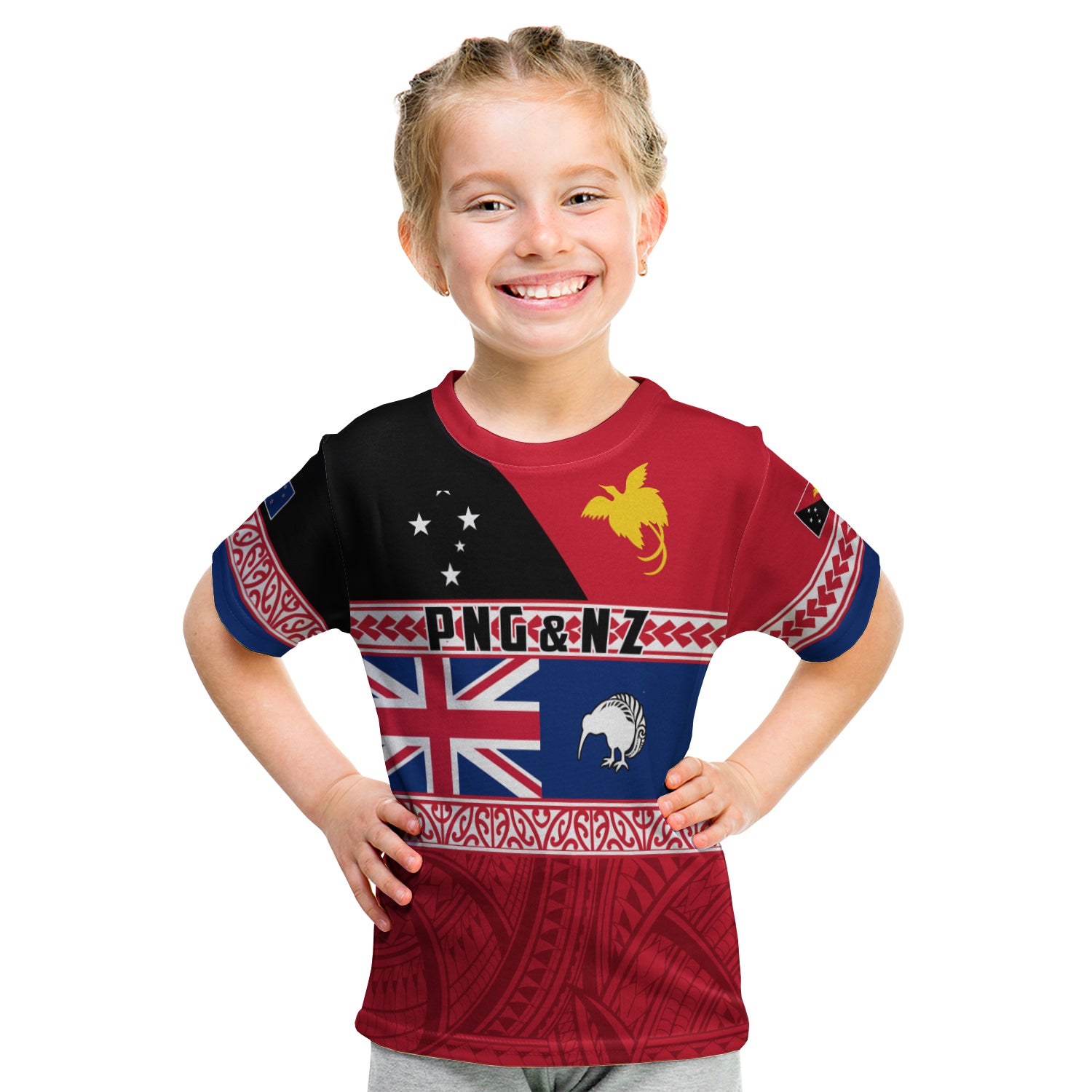 Papua New Guinea and New Zealand T Shirt KID Polynesian PNG and NZ LT13 - Polynesian Pride