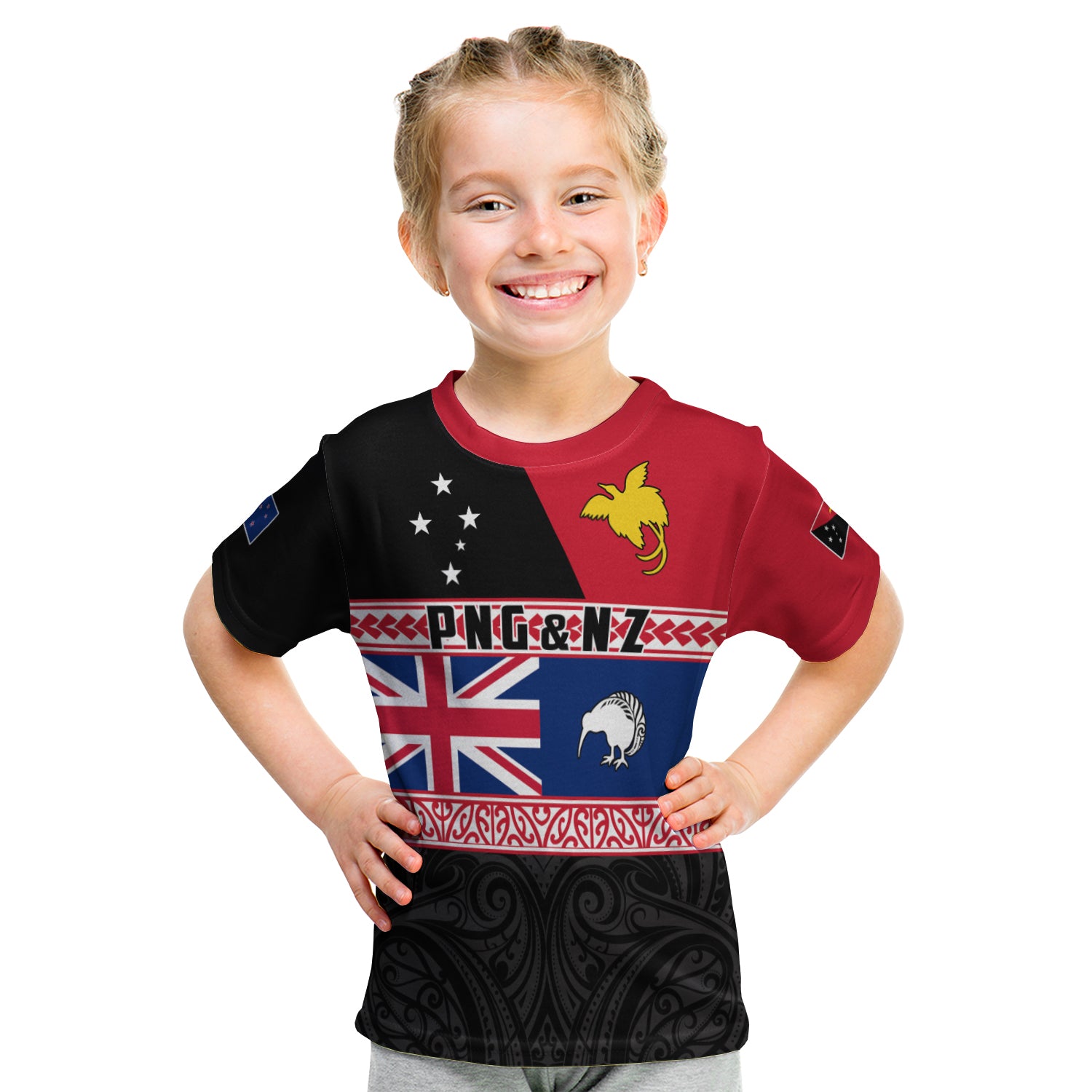 Papua New Guinea and New Zealand T Shirt KID Maori PNG and NZ LT13 - Polynesian Pride