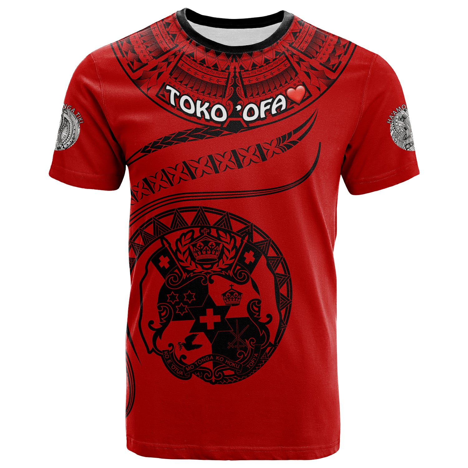 (TOKO ofA TOTI LUI) Tonga Polynesian T Shirt Tonga Waves Mix Logo Red Black LT13 Unisex Red - Polynesian Pride