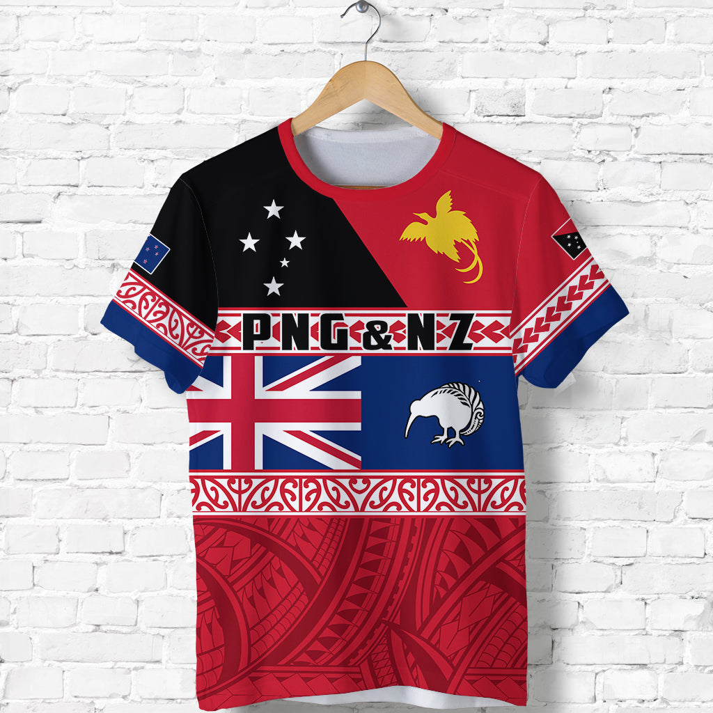 Papua New Guinea and New Zealand T Shirt Polynesian PNG and NZ LT13 Unisex Red - Polynesian Pride