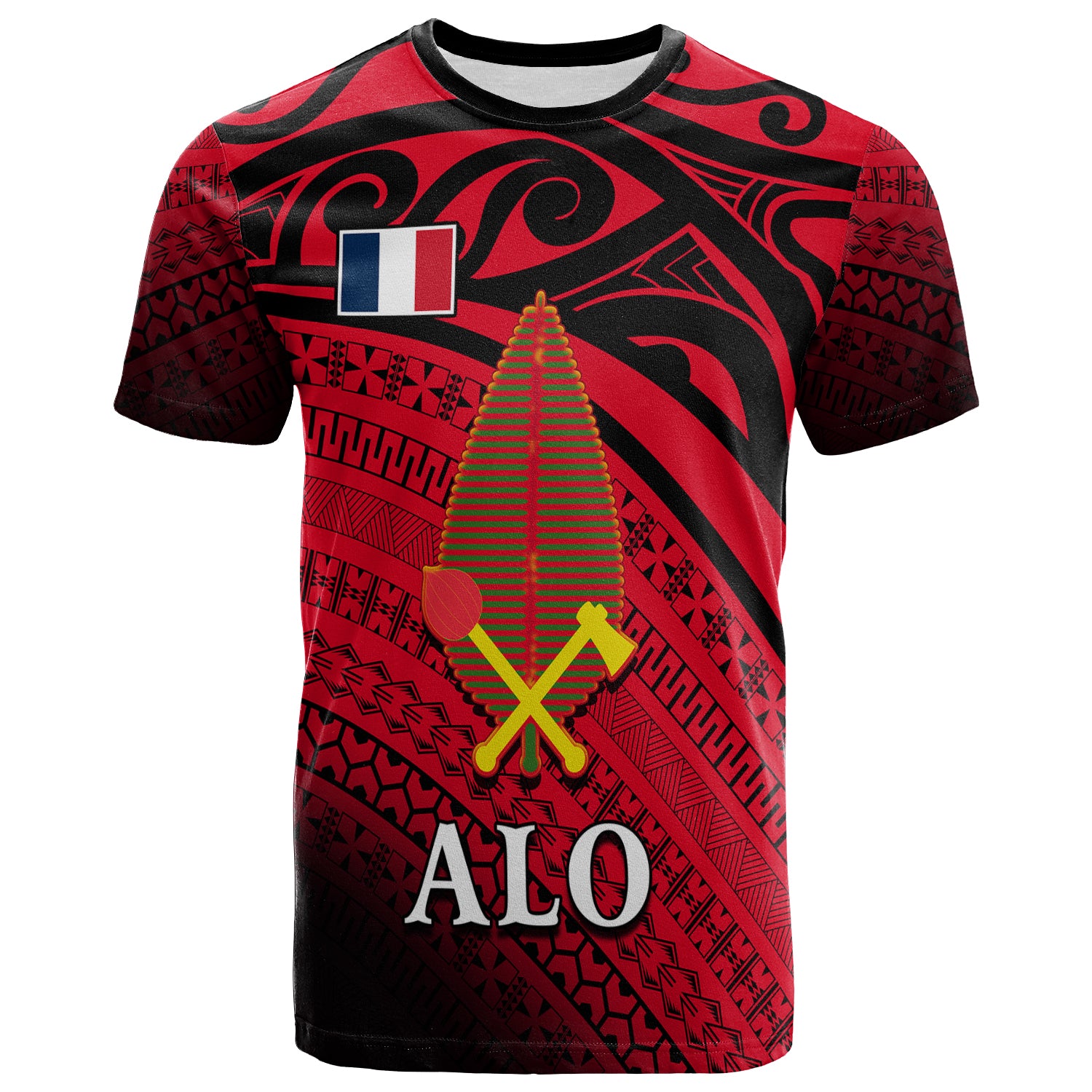 Alo Chiefdom Wallis et Futuna T Shirt Polynesian Pattern and Flag LT13 Unisex Red - Polynesian Pride