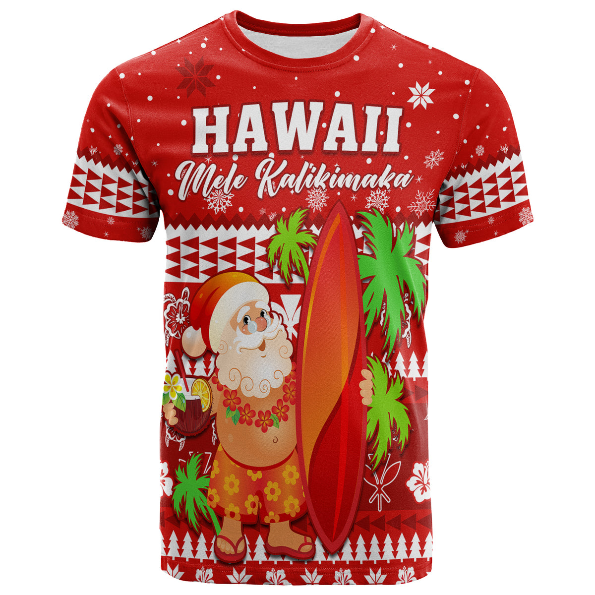 Custom Mele Kalikimaka T Shirt Santa Claus Hawaii Christmas LT13 - Polynesian Pride