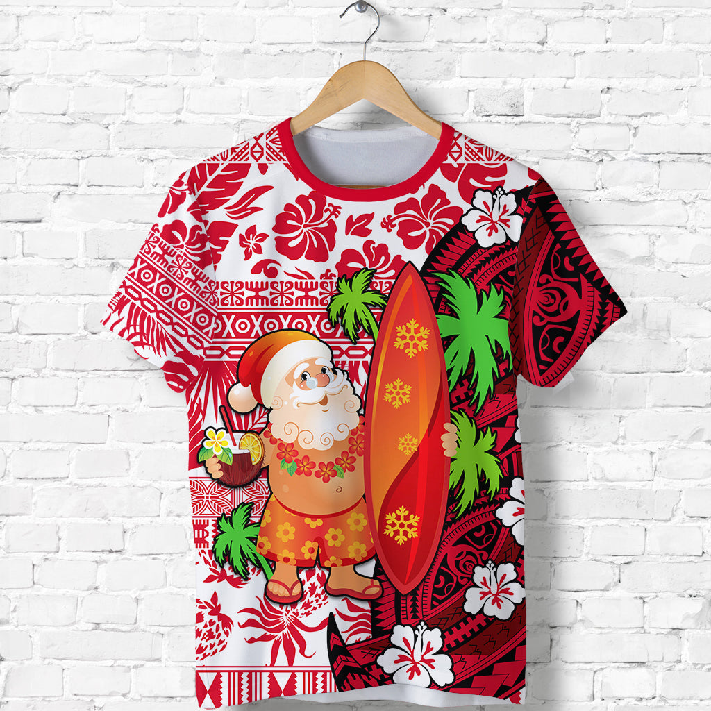 Mele Kalikimaka T Shirt Christmas Hawaii with Santa Claus LT13 Unisex Red - Polynesian Pride