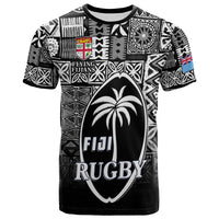 (Custom Text and Number) Fiji Rugby T Shirt Flying Fijians Black Tapa Pattern LT13 - Polynesian Pride