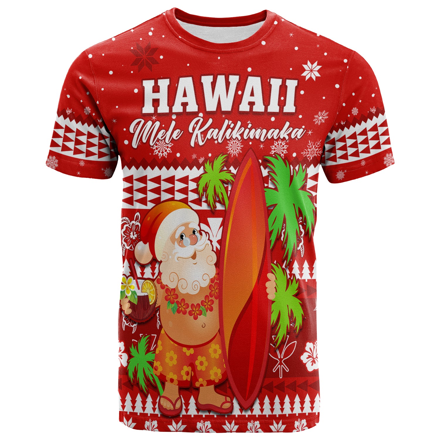 Mele Kalikimaka T Shirt Santa Claus Hawaii Christmas LT13 Unisex Red - Polynesian Pride