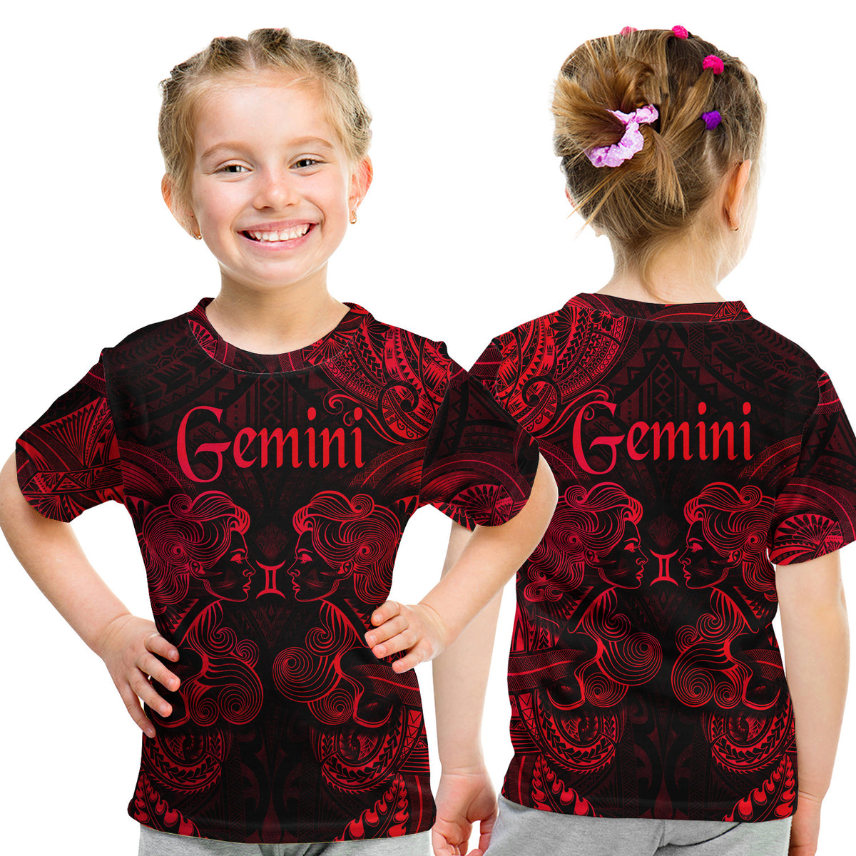 Gemini Zodiac Polynesian T Shirt Kid Unique Style - Red LT8 - Polynesian Pride