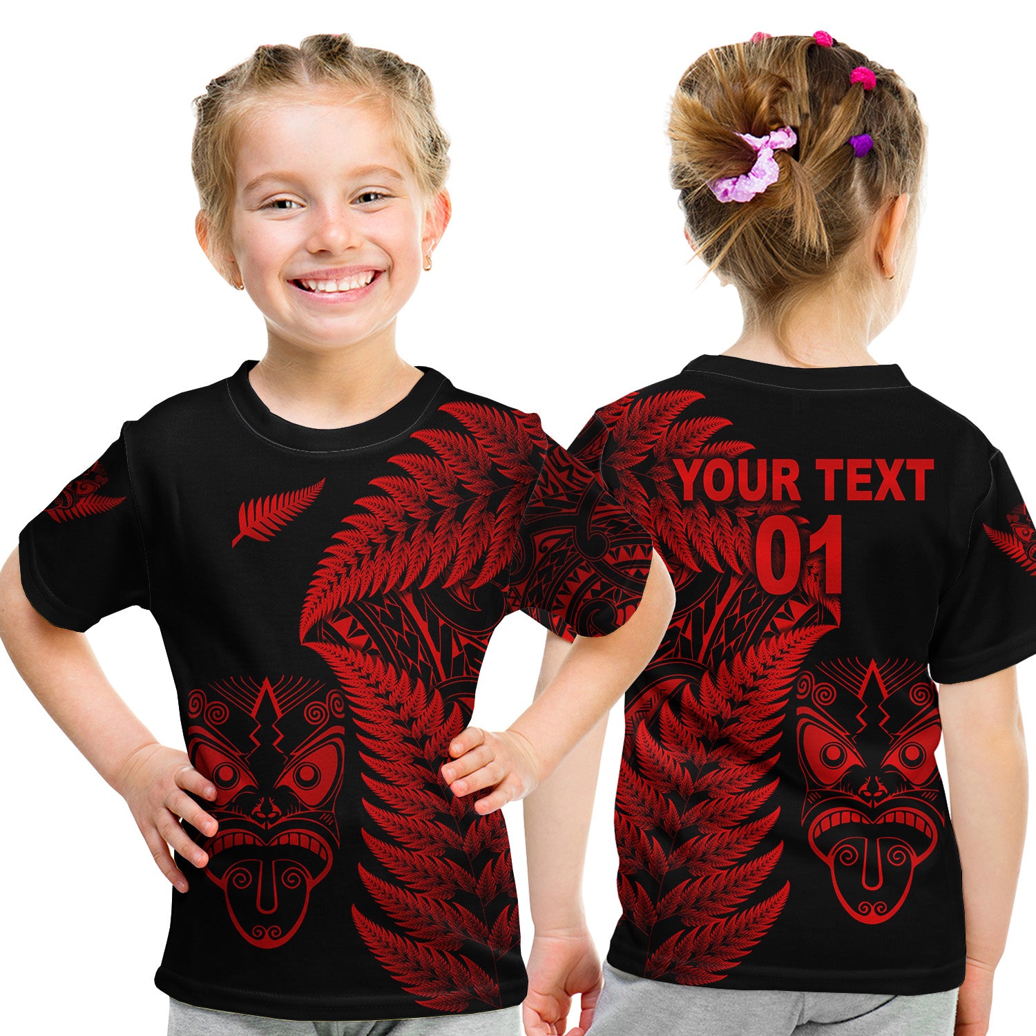 (Custom Personalised) New Zealand Haka Rugby Maori T Shirt Kid Silver Fern Vibes - Red LT8 - Polynesian Pride