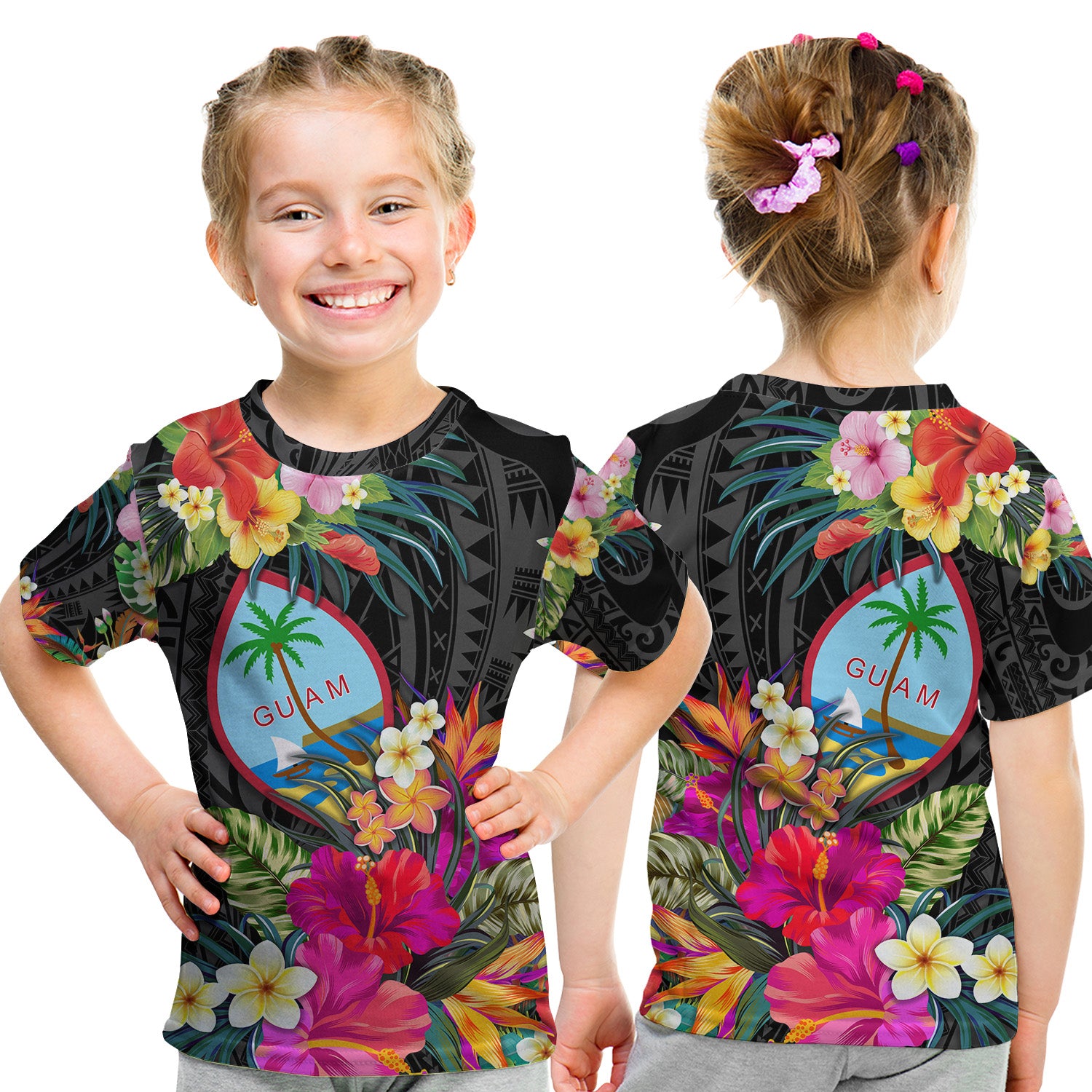 Guam Polynesian T Shirt KID Tropical Flowers - Colorful Vibes LT8 - Polynesian Pride