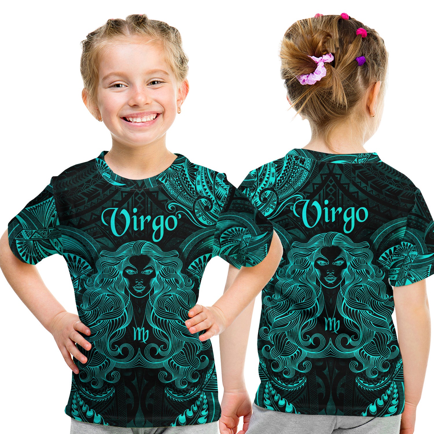 Virgo Zodiac Polynesian T Shirt Kid Unique Style - Turquoise LT8 - Polynesian Pride