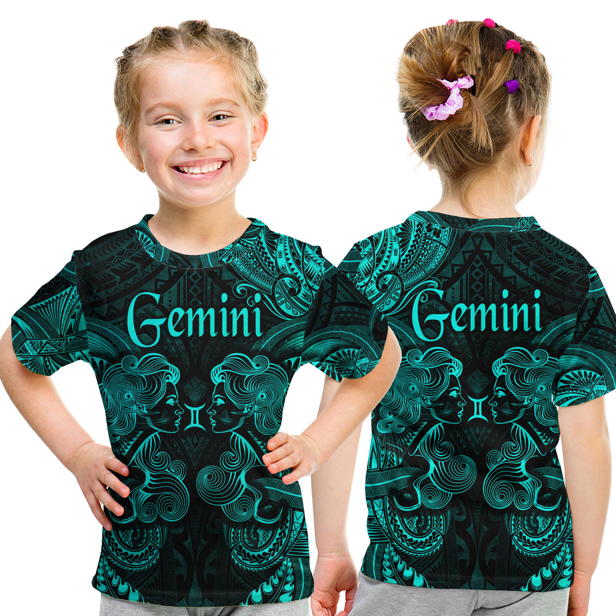 Gemini Zodiac Polynesian T Shirt Kid Unique Style - Turquoise LT8 - Polynesian Pride