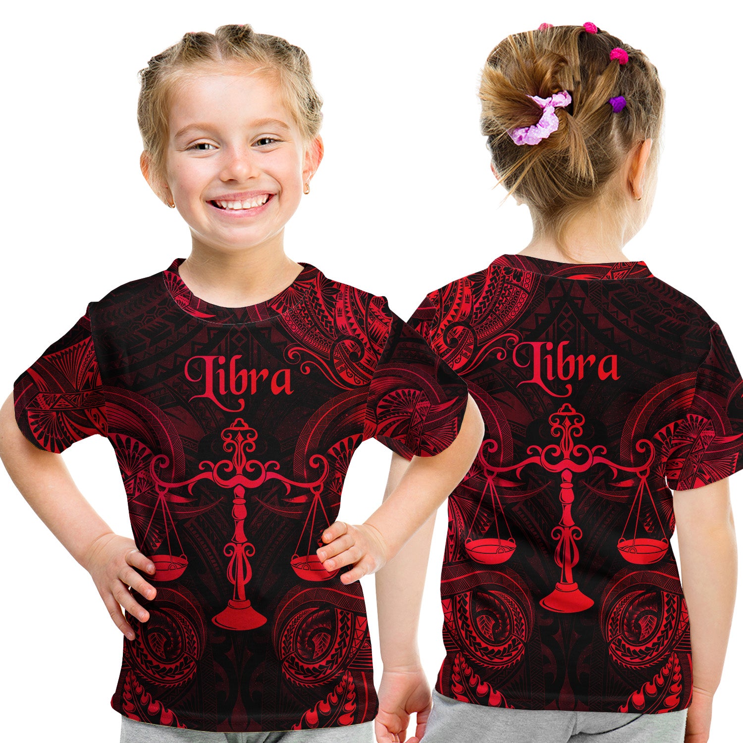 Libra Zodiac Polynesian T Shirt Kid Unique Style - Red LT8 - Polynesian Pride