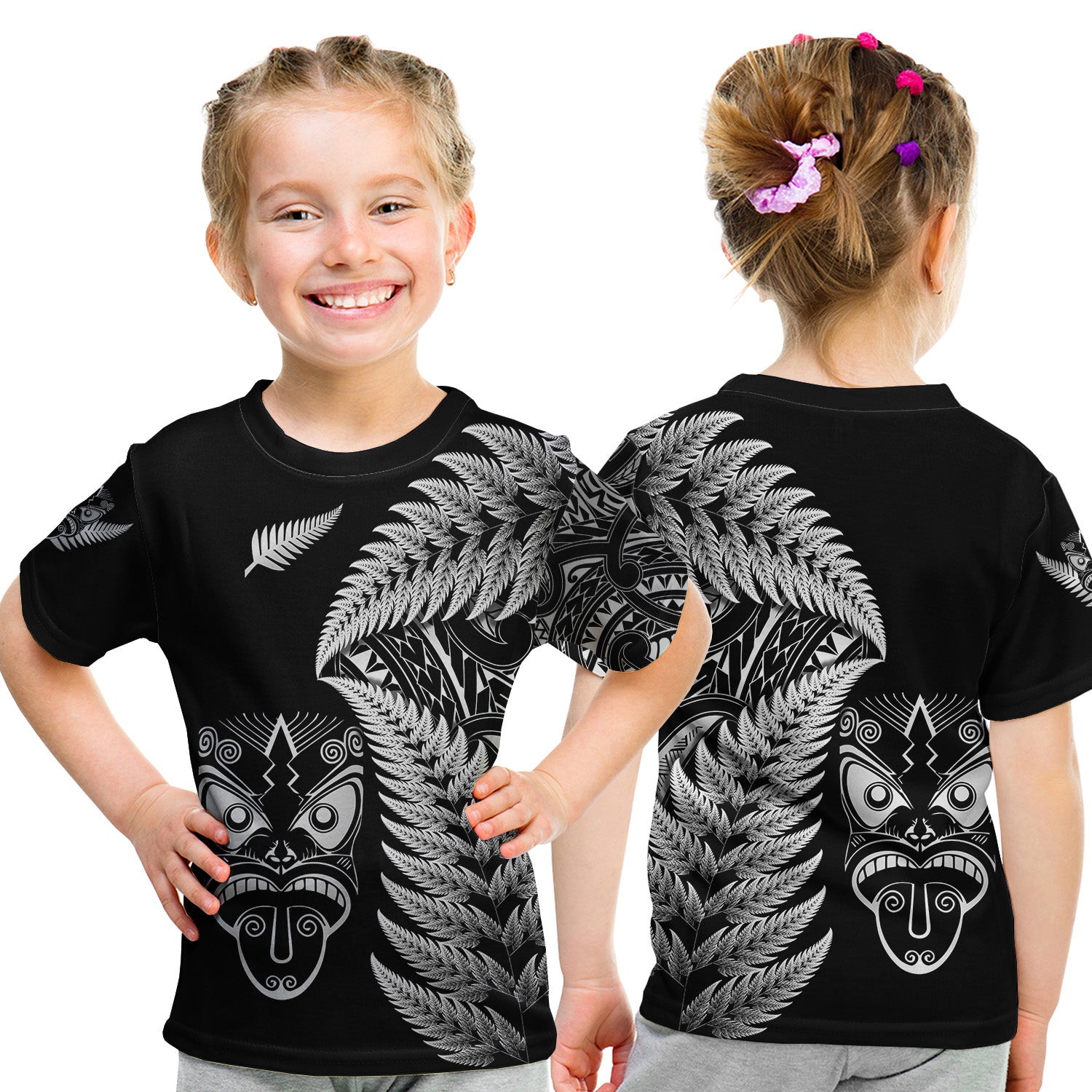 New Zealand Haka Rugby Maori T Shirt Kid Silver Fern Vibes - Black LT8 - Polynesian Pride