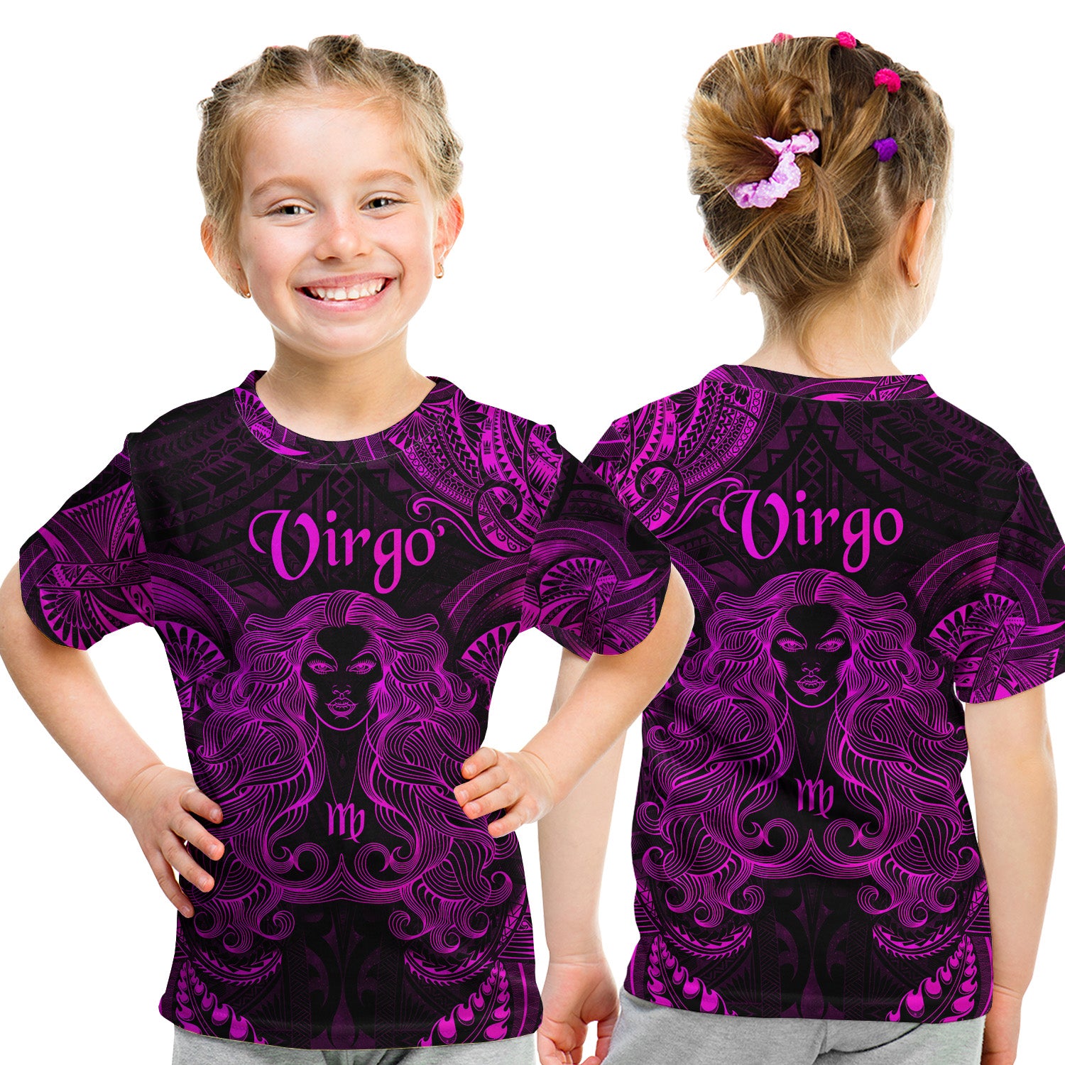 Virgo Zodiac Polynesian T Shirt Kid Unique Style - Pink LT8 - Polynesian Pride
