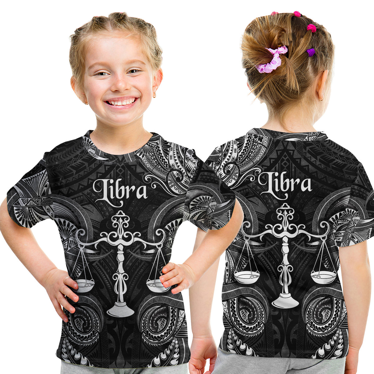 Libra Zodiac Polynesian T Shirt Kid Unique Style - Black LT8 - Polynesian Pride