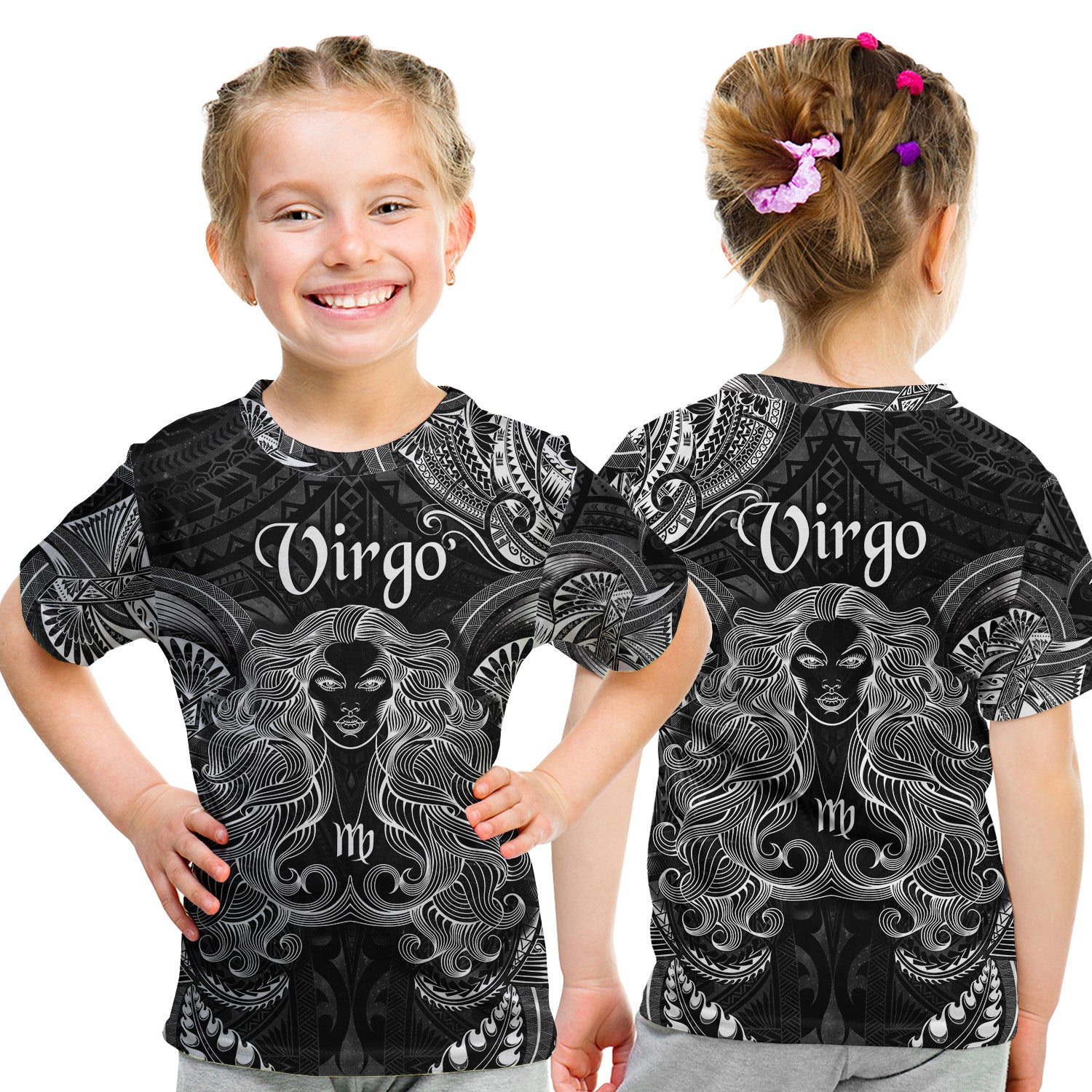 Virgo Zodiac Polynesian T Shirt Kid Unique Style - Black LT8 - Polynesian Pride