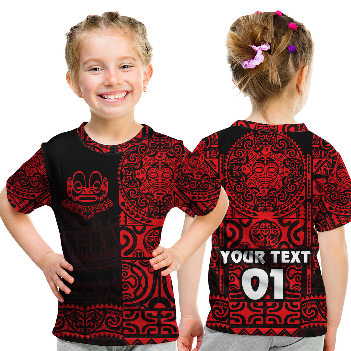 (Custom Personalised) Marquesas Islands T Shirt Kid Marquesan Tattoo Unique Style - Red LT8 - Polynesian Pride