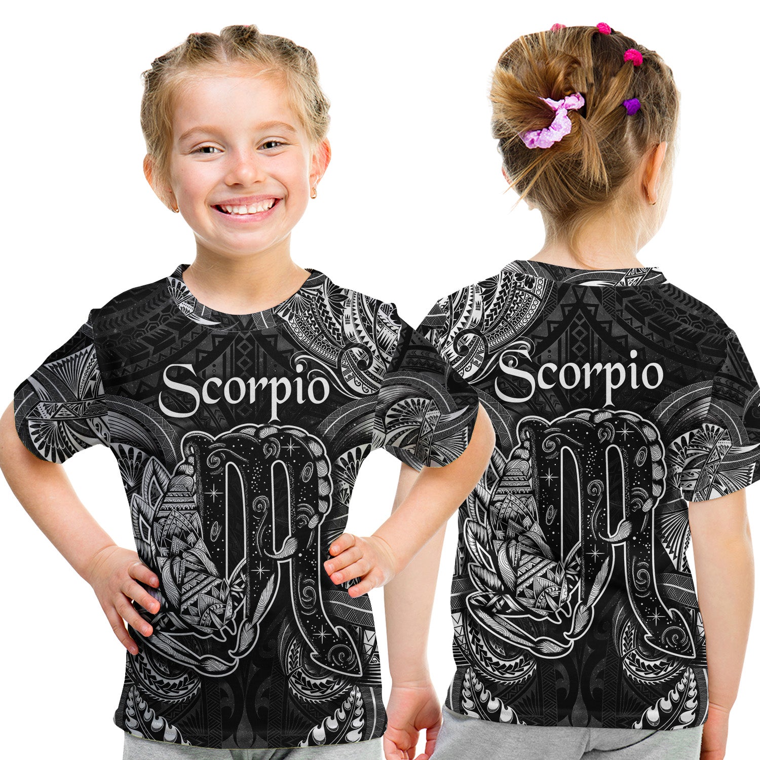Scorpio Zodiac Polynesian T Shirt Kid Unique Style - Black LT8 - Polynesian Pride