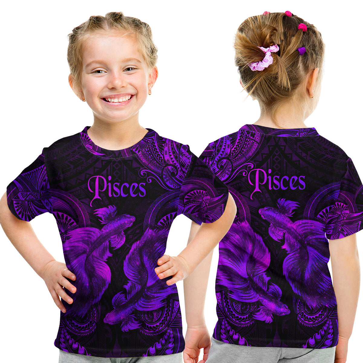 Pisces Zodiac Polynesian T Shirt Kid Unique Style - Purple LT8 - Polynesian Pride