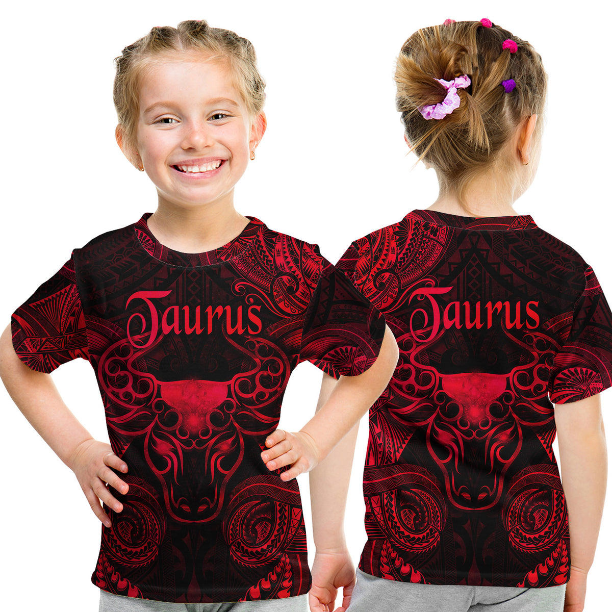 Taurus Zodiac Polynesian T Shirt Kid Unique Style - Red LT8 - Polynesian Pride