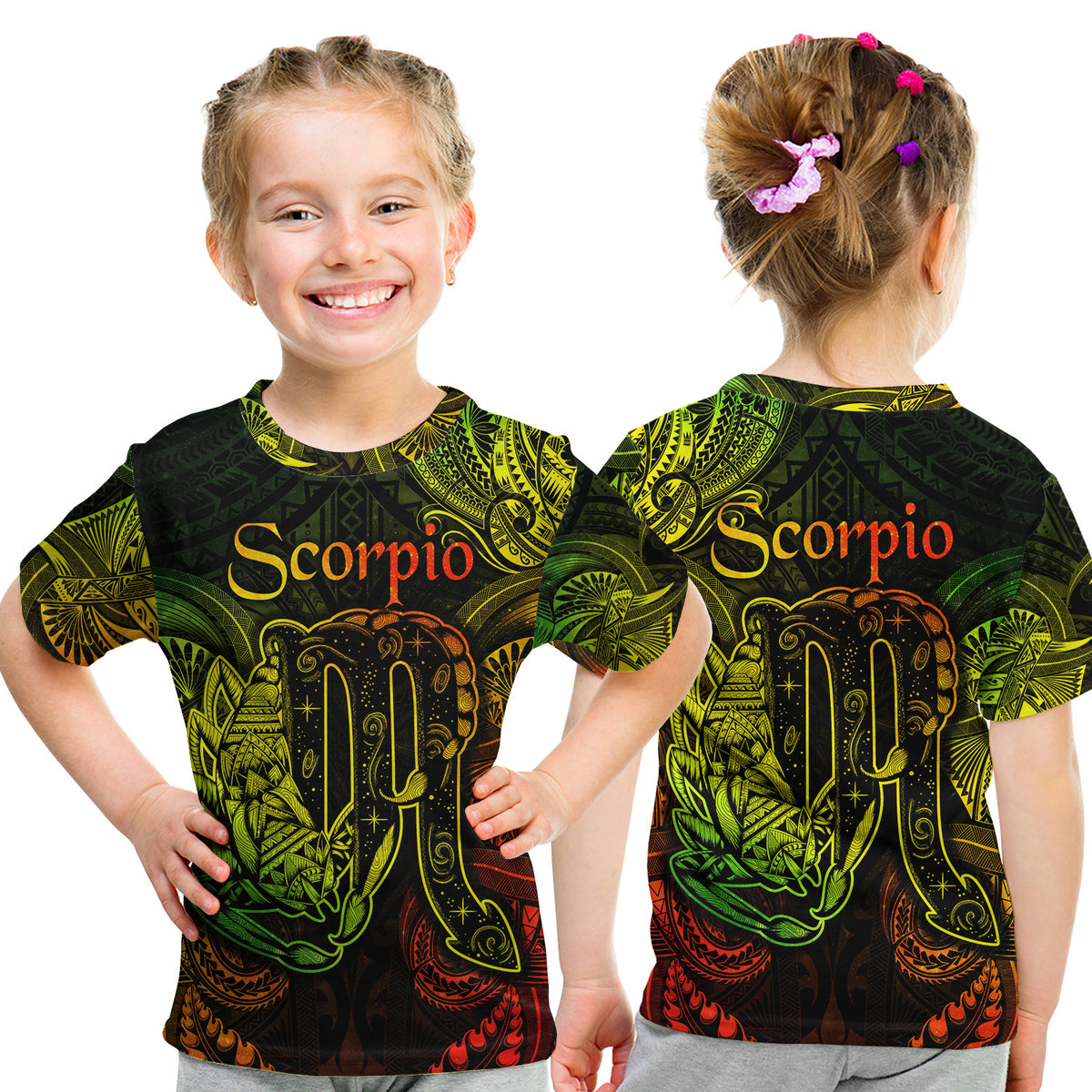 Scorpio Zodiac Polynesian T Shirt Kid Unique Style - Reggae LT8 - Polynesian Pride