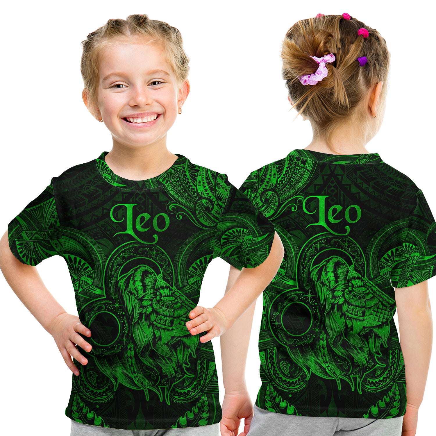 Leo Zodiac Polynesian T Shirt Kid Unique Style - Green LT8 - Polynesian Pride