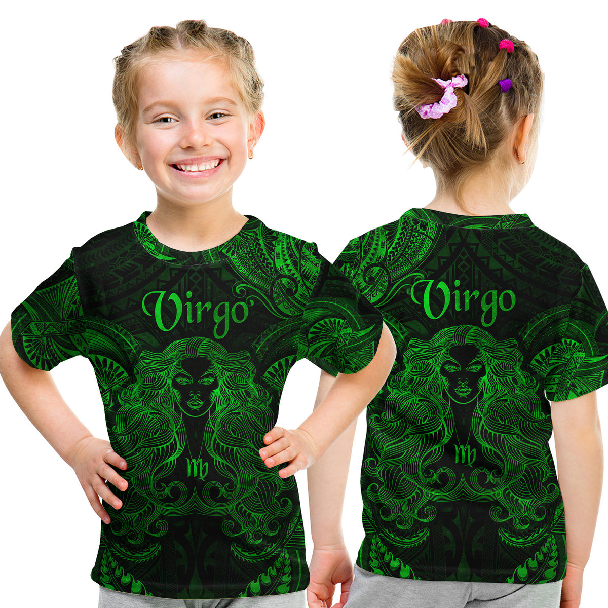 Virgo Zodiac Polynesian T Shirt Kid Unique Style - Green LT8 - Polynesian Pride