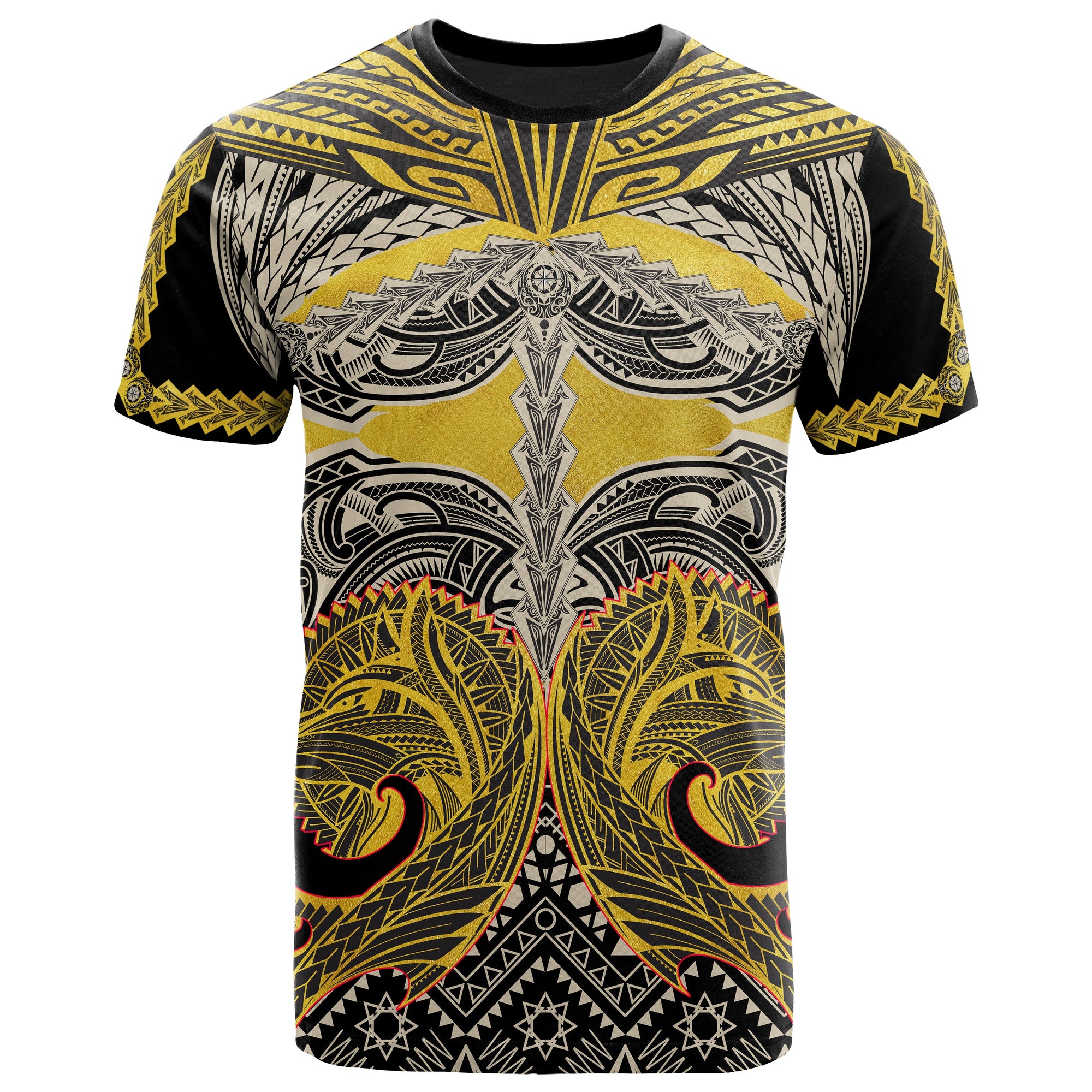 Polynesian All Over Print T Shirt Polynesian Maori Tattoo Wolf Unisex Gold-Black - Polynesian Pride