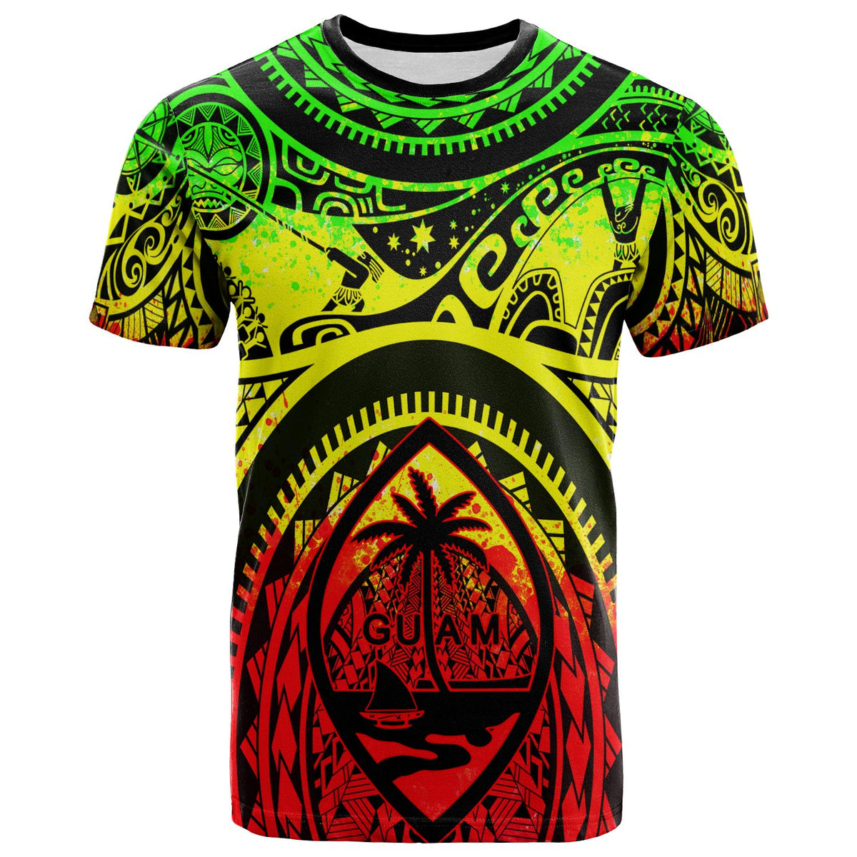 Polynesian T Shirt Guam Flag, Seal with Maui Moana Tattoo Unisex Reggae - Polynesian Pride