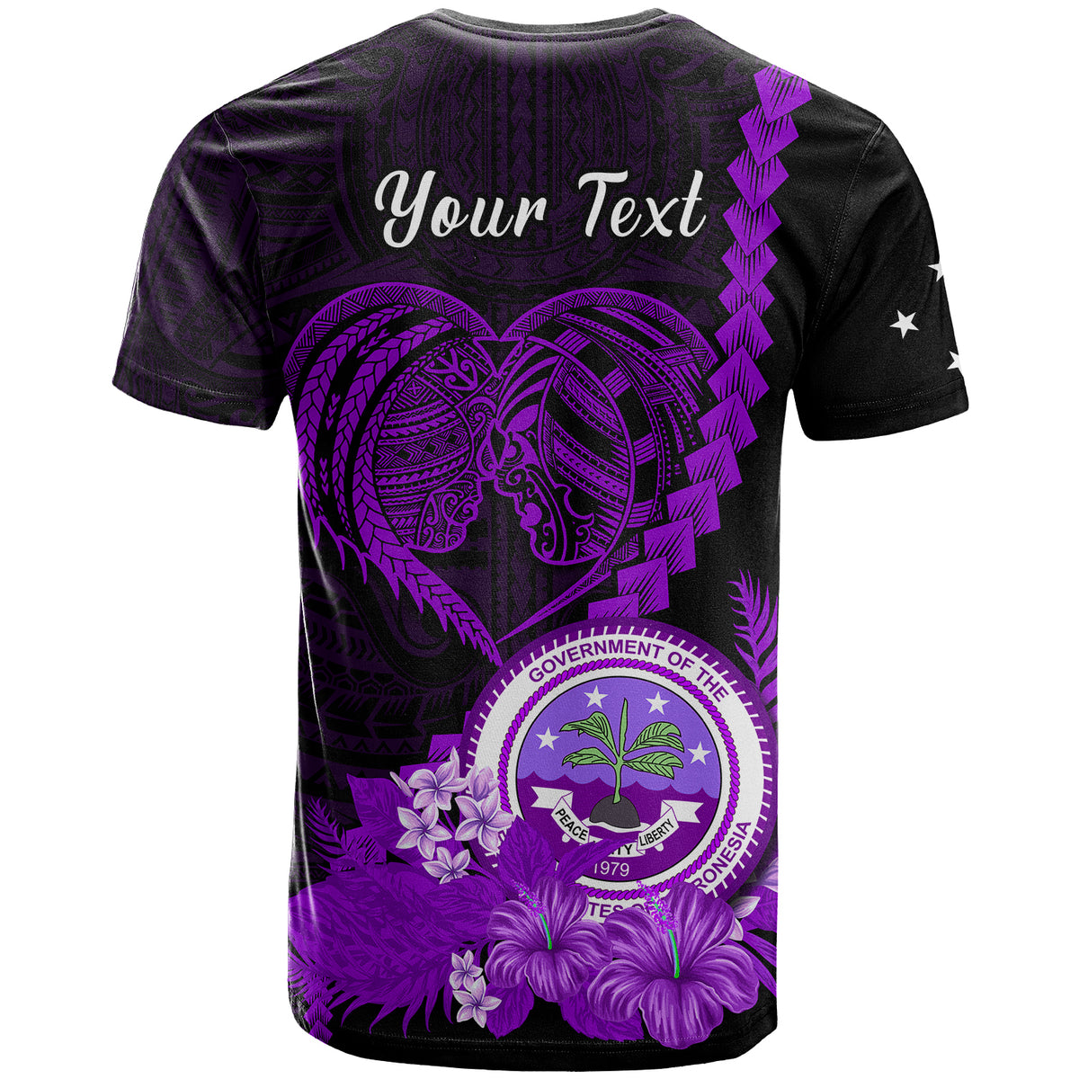 Custom FSM Valentine Couple T Shirt Heart Love Tropical Flowers Purple LT14 - Polynesian Pride