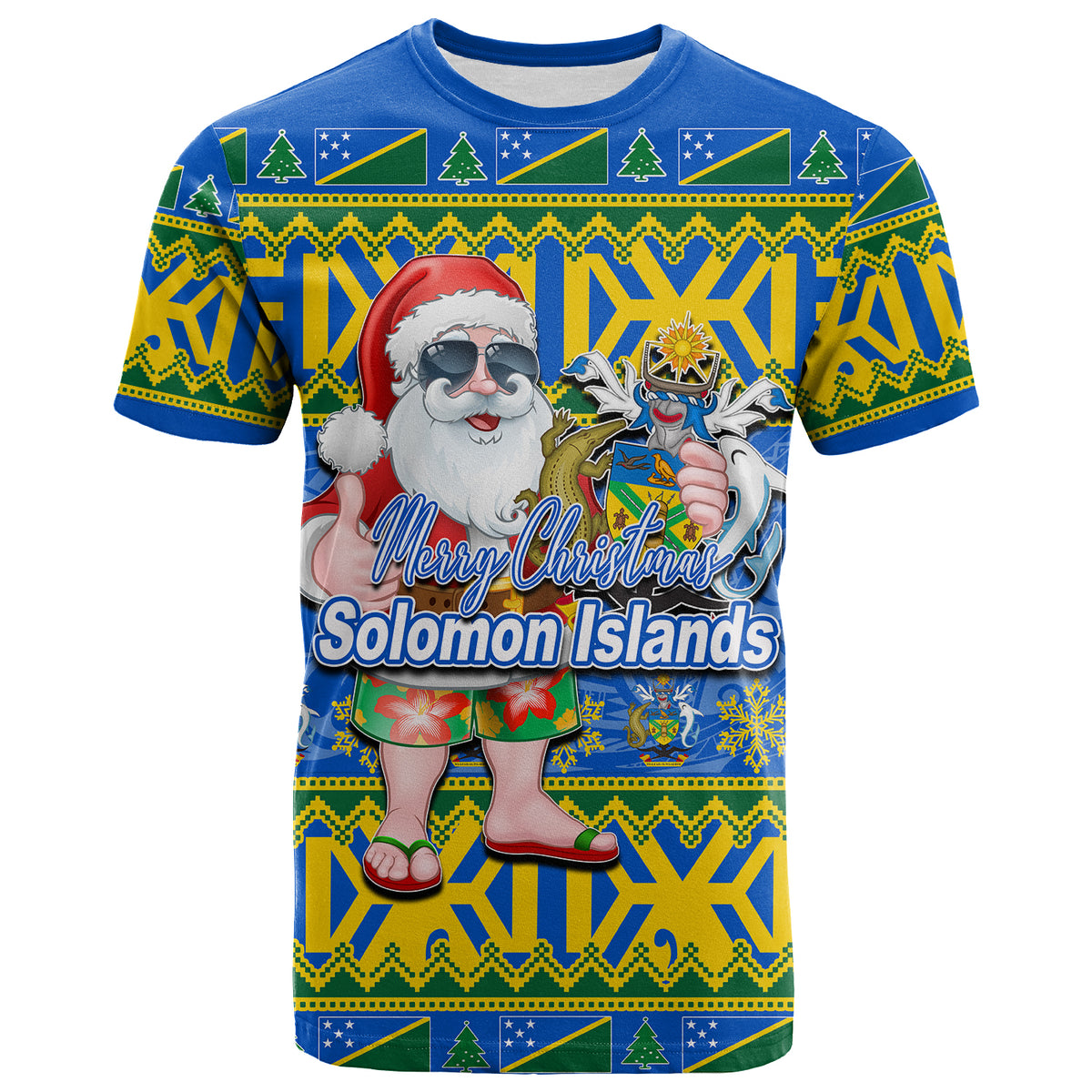 Solomon Islands Christmas T Shirt Cool Santa Claus LT6 Unisex Blue - Polynesian Pride
