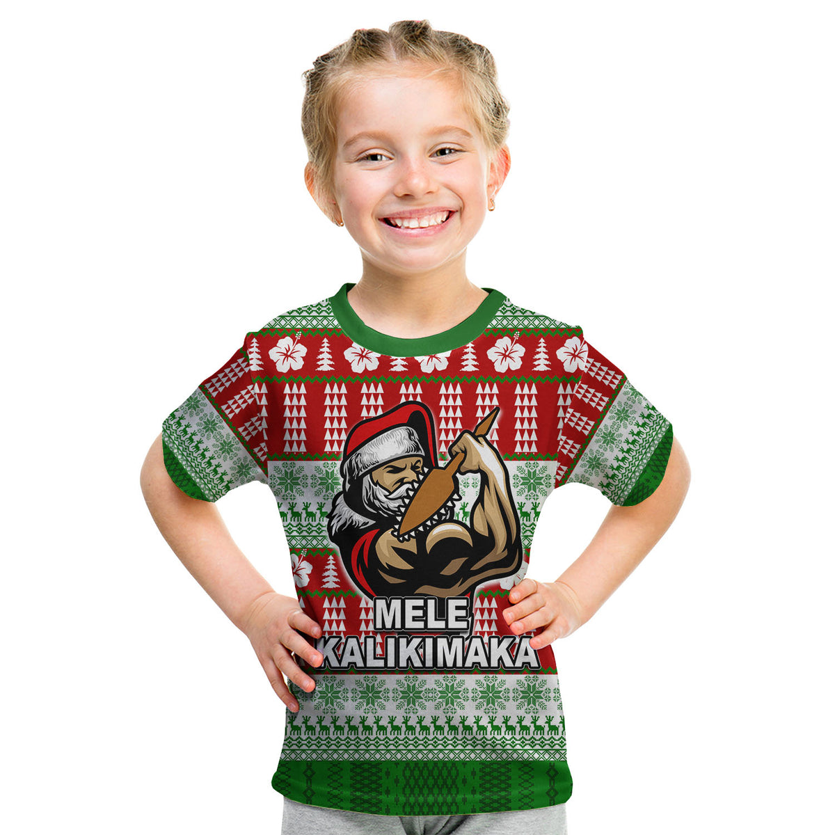Hawaiian Santa Claus Warrior T Shirt KID Christmas LT6 Kid Red - Polynesian Pride