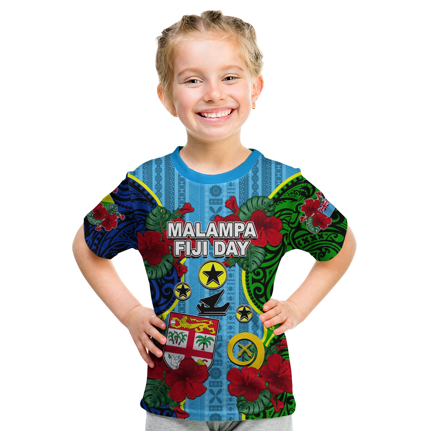 Malampa Fiji Day Hibiscus T Shirt KID Style LT6 - Polynesian Pride