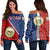 Hawaii Coat Of Arms Polynesian Women Off Shoulder Sweater - Energetic - AH Blue - Polynesian Pride