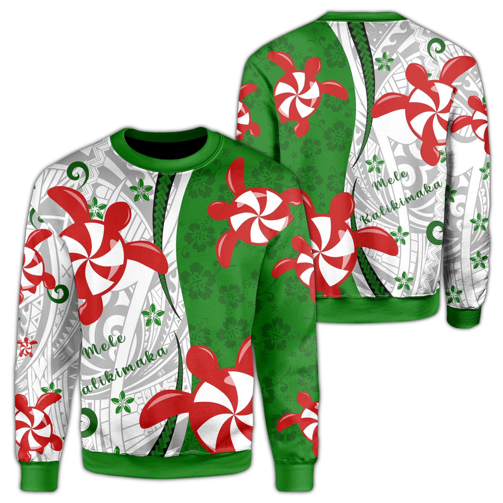 Hawaii Christmas Polynesian Sweatshirt - Turtle Candy - AH Unisex White - Polynesian Pride