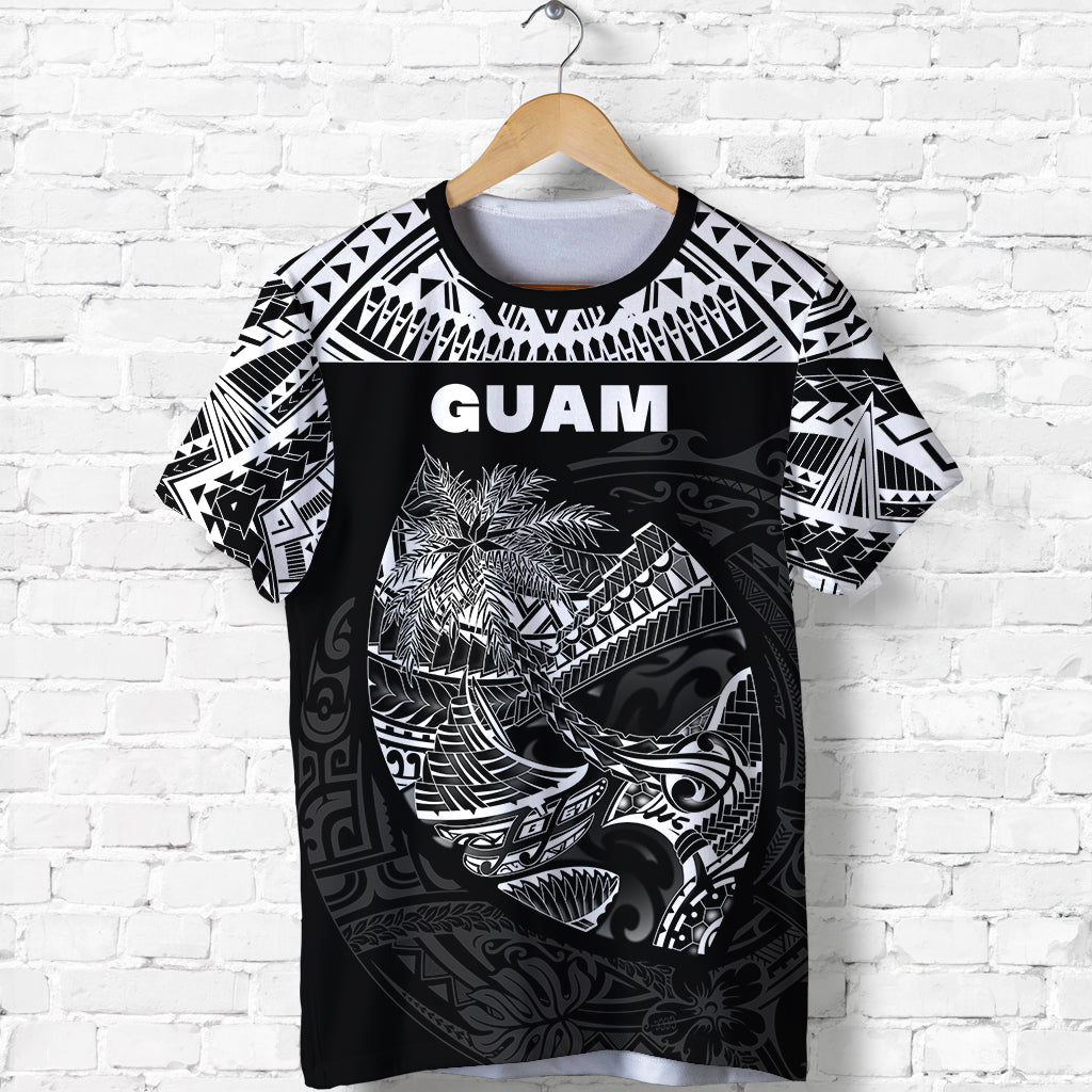 Guam Rugby T Shirt Polynesian Patterns Black LT16 Unisex Black - Polynesian Pride