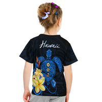 Hawaii Turtle T Shirt Kid Hawaiian Flowers Version Blue Elegant LT13 - Polynesian Pride
