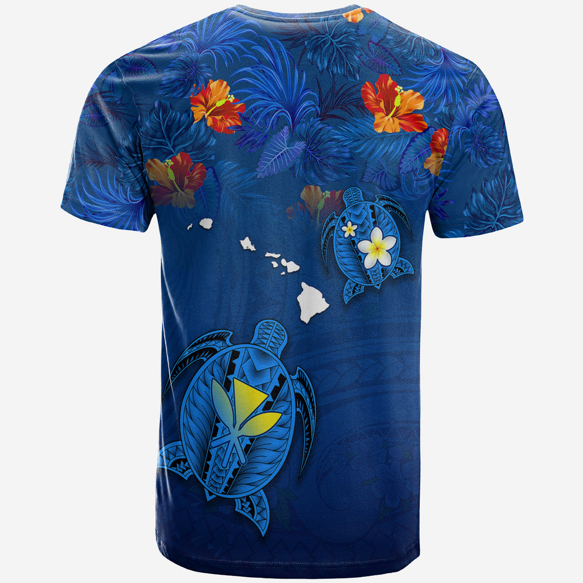 Hawaiian Islands T Shirt Hawaii Tropical Flowers and Turtles Blue LT13 - Polynesian Pride
