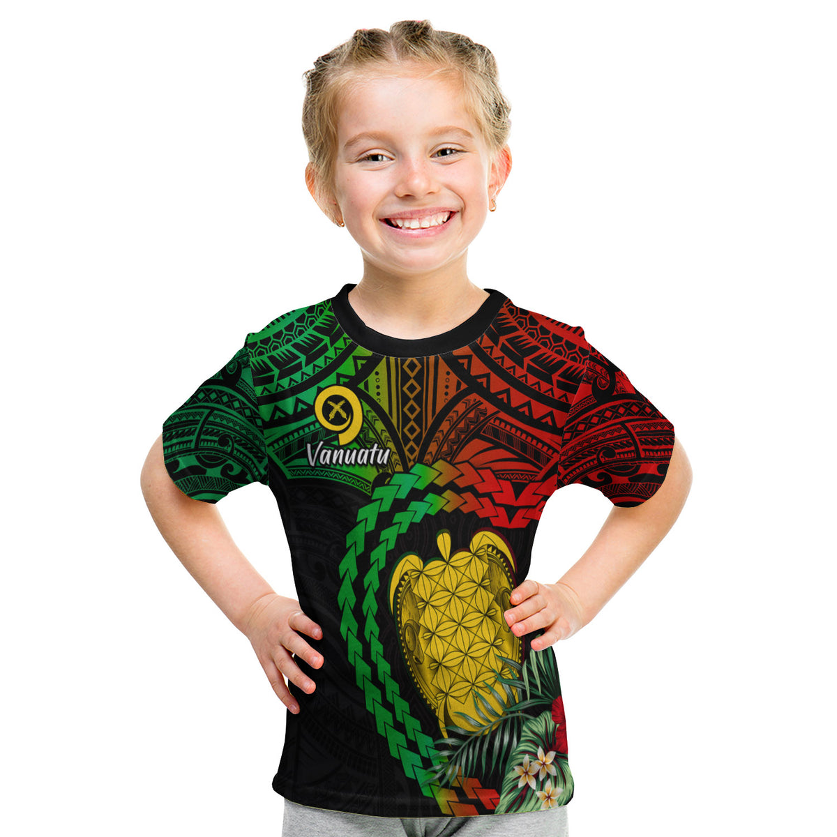 Vanuatu Heart Polynesian T Shirt Kid Turtle Sand Drawings LT13 - Polynesian Pride