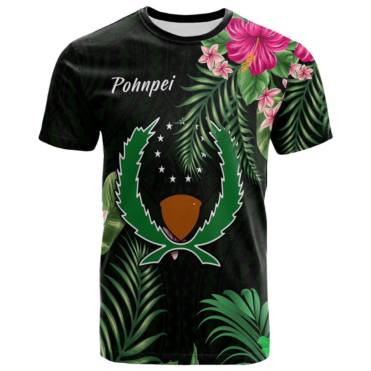 Pohnpei Micronesia Green T Shirt Tropical Flowers LT13 Unisex Green - Polynesian Pride