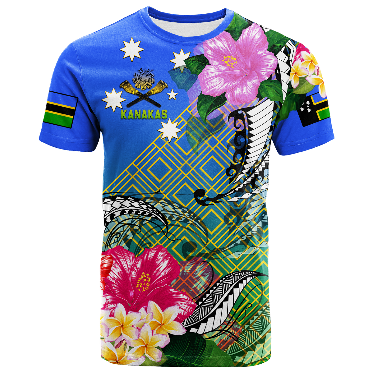 South Sea Islanders Kanakas Hibiscus Polynesia T Shirt LT2 BLUE - Polynesian Pride