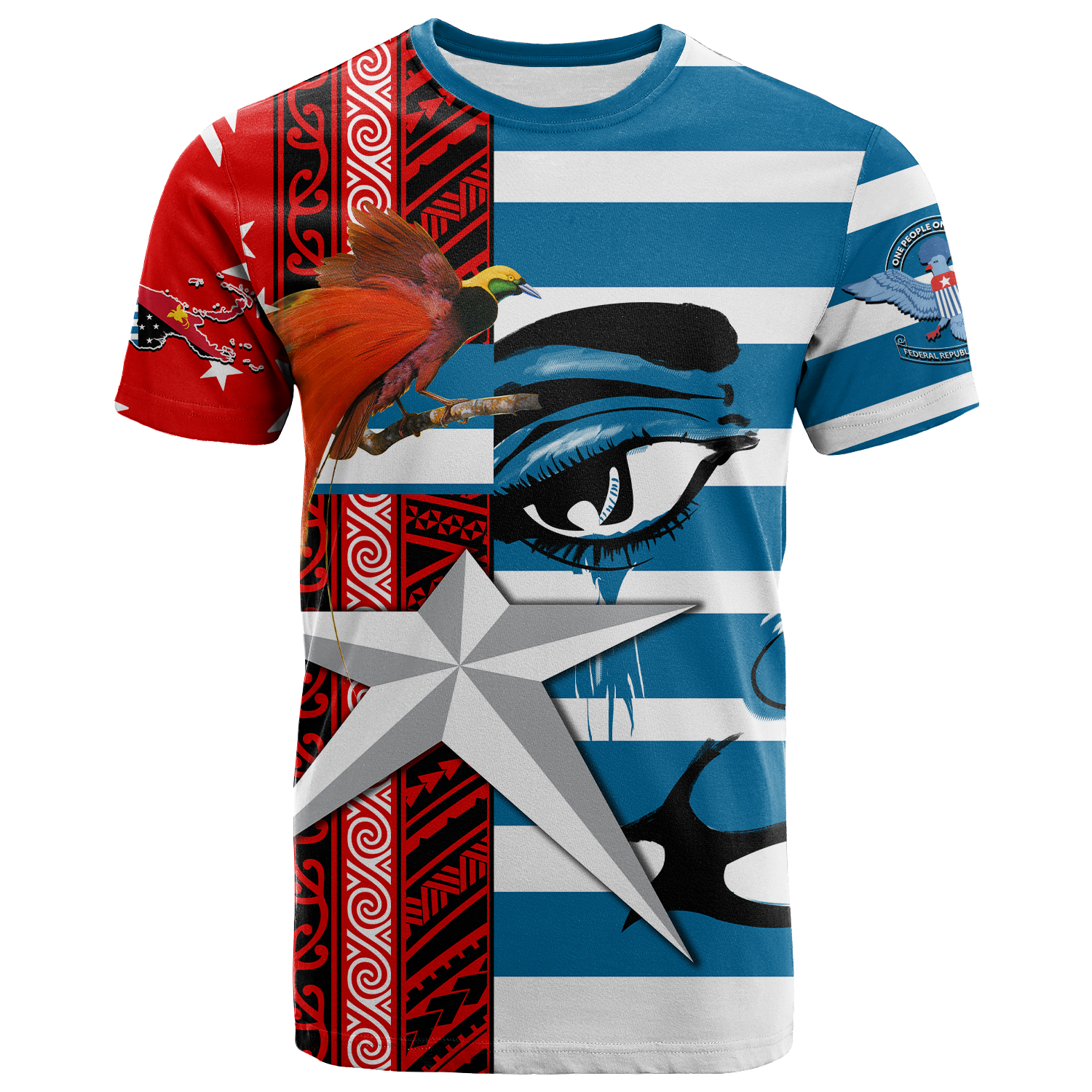 Free West Papua Birds of Paradise Polynesia T Shirt LT2 BLUE - Polynesian Pride
