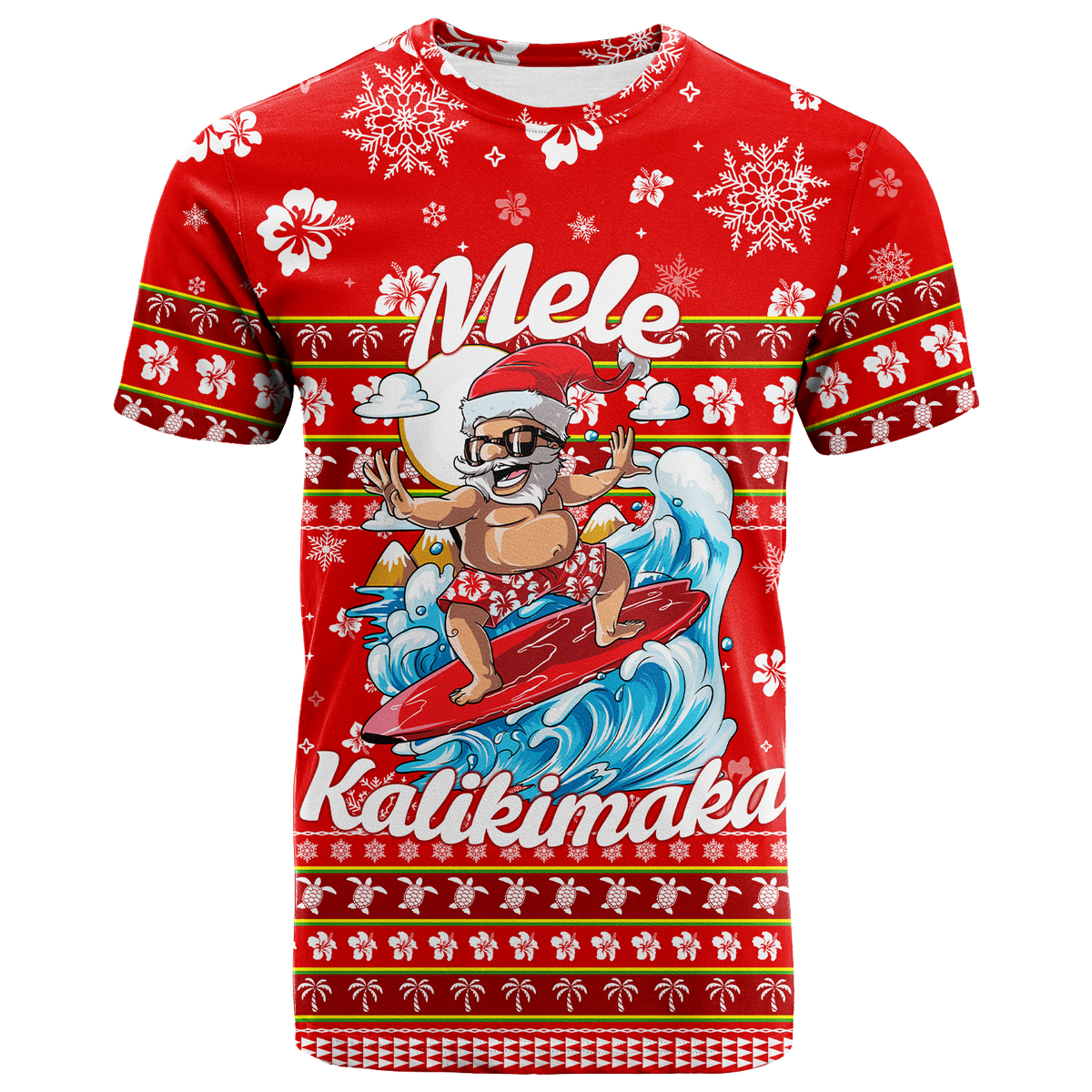 Hawaii Christmas Santas Surf Mele Kalikimaka T Shirt LT2 Adult RED - Polynesian Pride