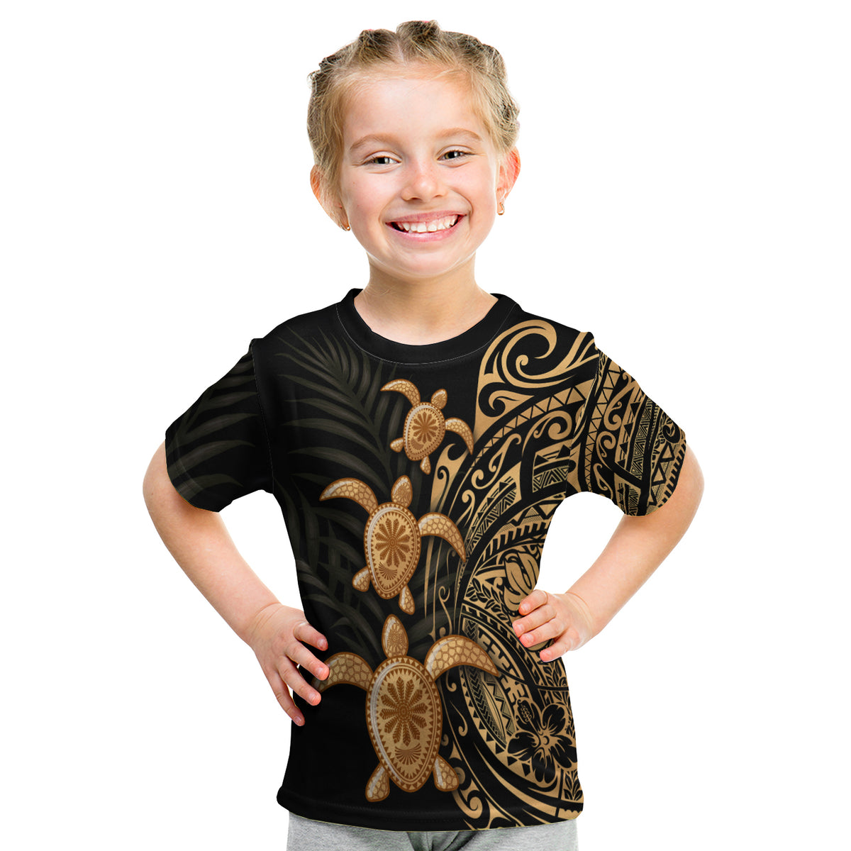 Polynesian Turtle T Shirt KIDS Honu Family Gold LT4 - Polynesian Pride
