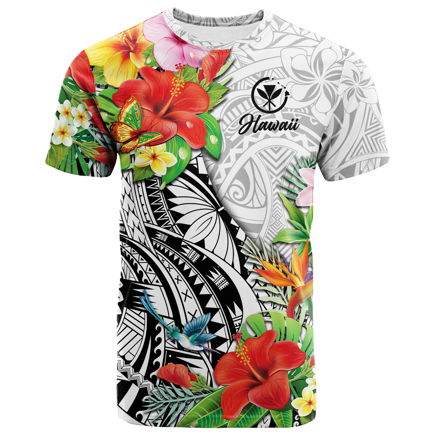 Hawaii Hibiscus Kanaka Polynesia T Shirt LT2 WHITE - Polynesian Pride