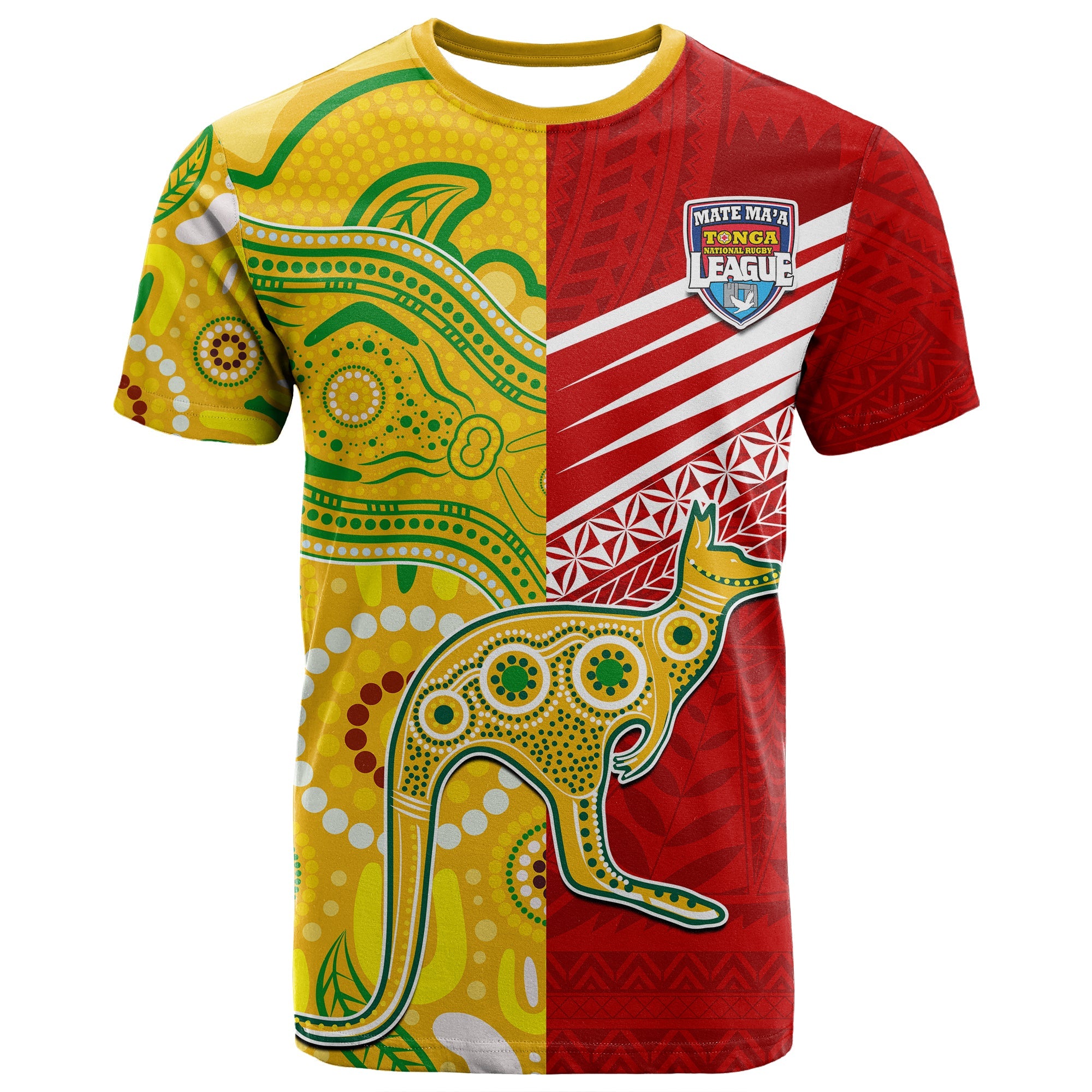 Australia Kangaroos and Mate Maa Tonga T Shirt LT9 Green - Polynesian Pride