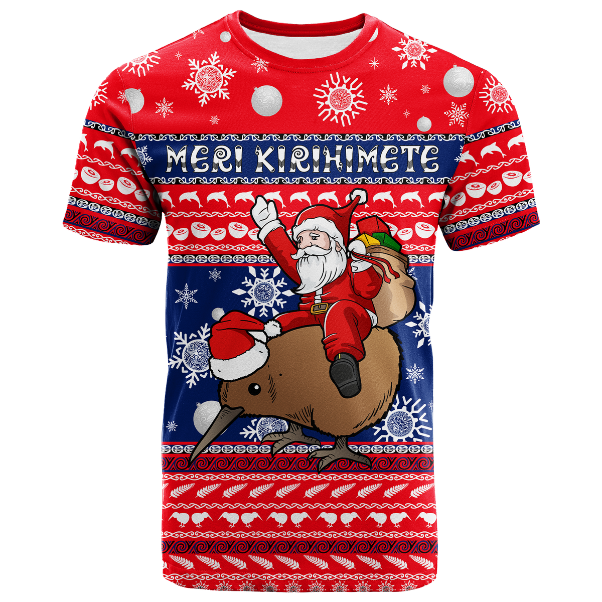 New Zealand Maori Meri Kirihimete T Shirt LT2 Adult RED - Polynesian Pride