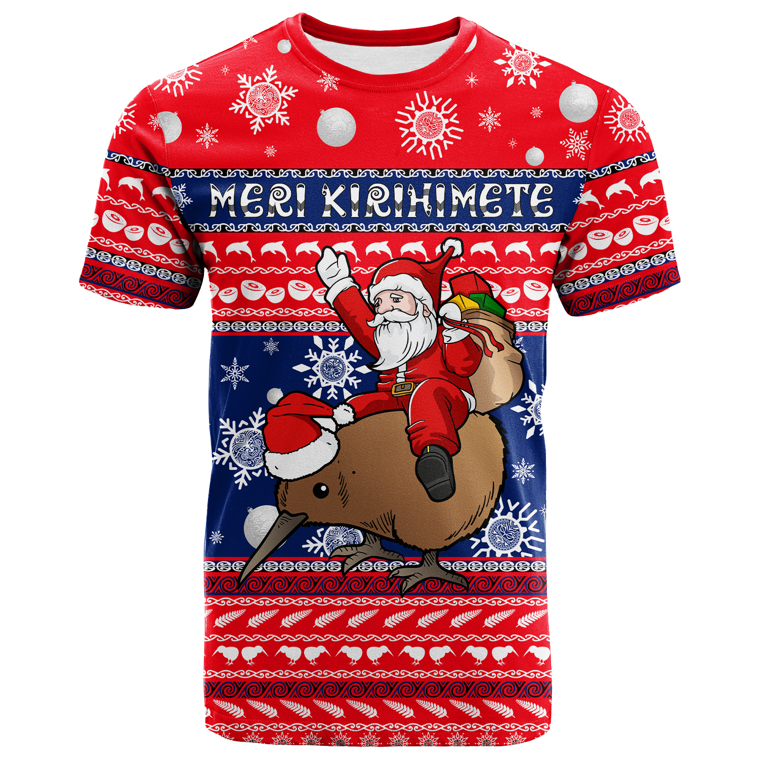 New Zealand Maori Meri Kirihimete T Shirt LT2 Adult RED - Polynesian Pride