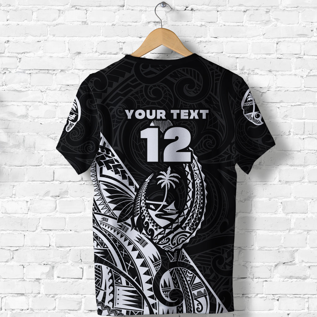 Custom Guam Rugby T Shirt Polynesian Patterns Style Black LT16 - Polynesian Pride