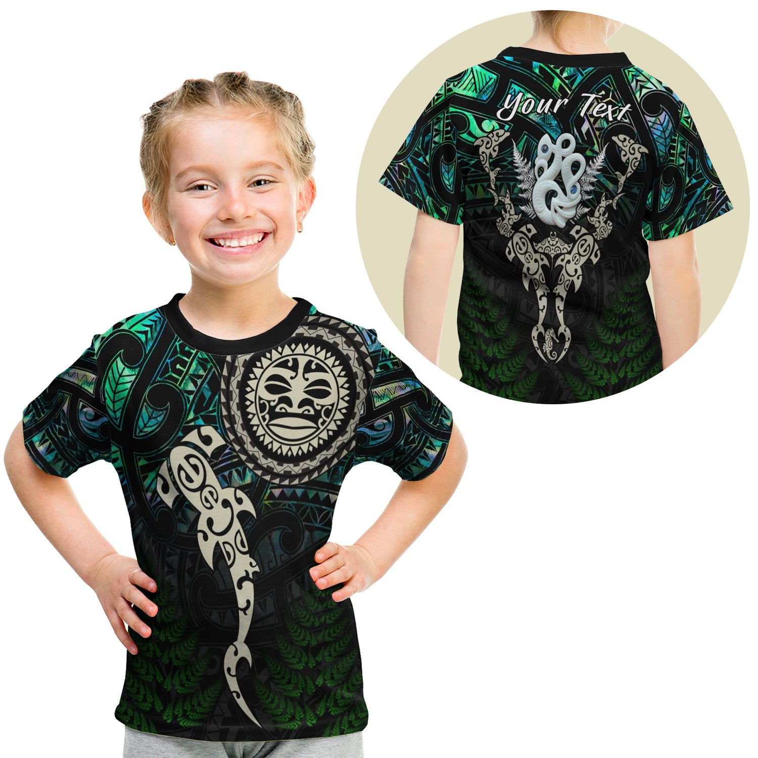 (Custom Personalised) Aotearoa Paua Shell T Shirt Kid Maori Manaia And Fish LT13 - Polynesian Pride